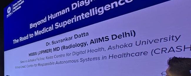 Conference slide titled Beyond Human Diagnosis and the road to medical superintelligence